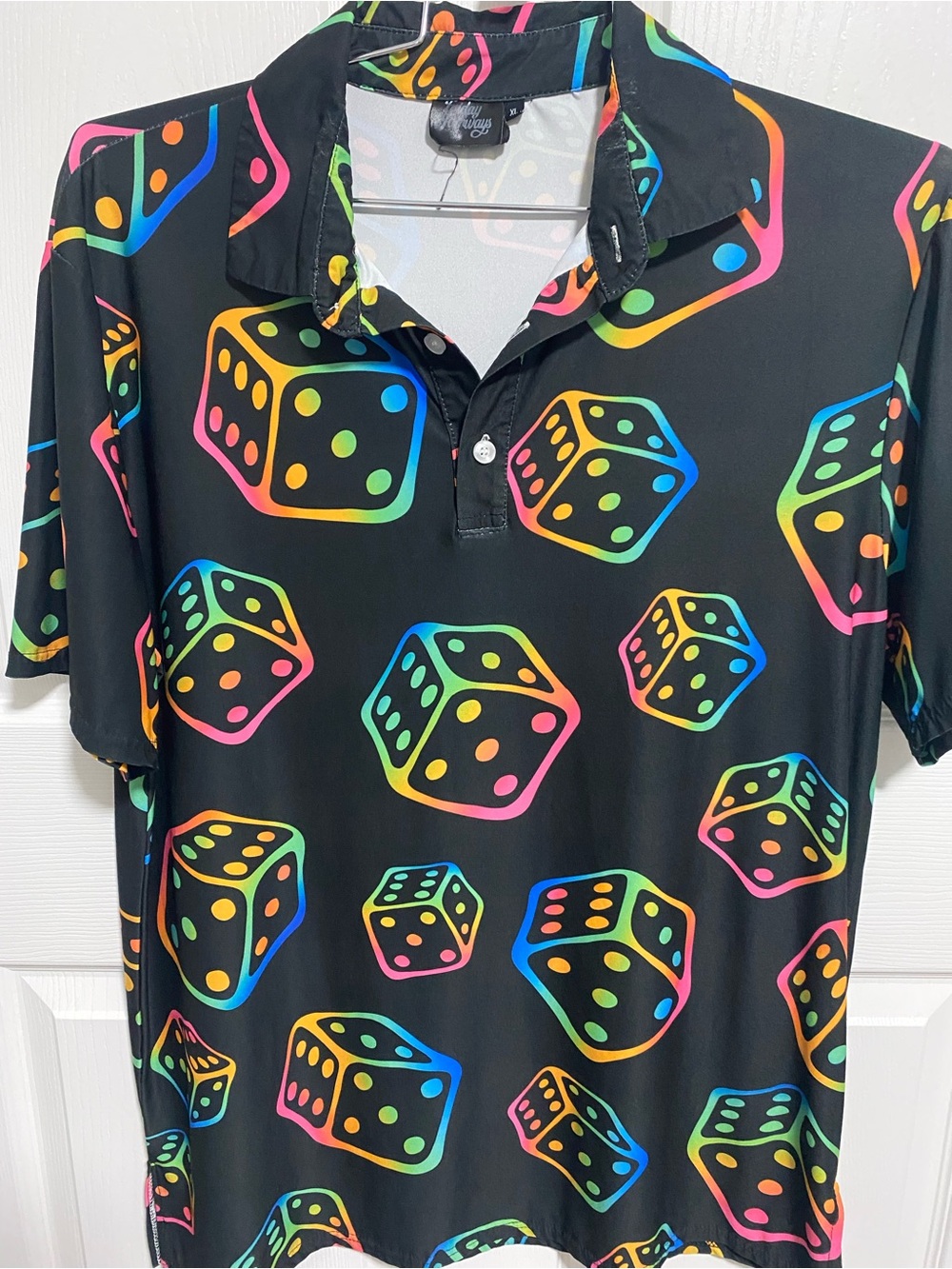 Men's Black Neon Dice Print Polo Shirt - Casual Short Sleeve